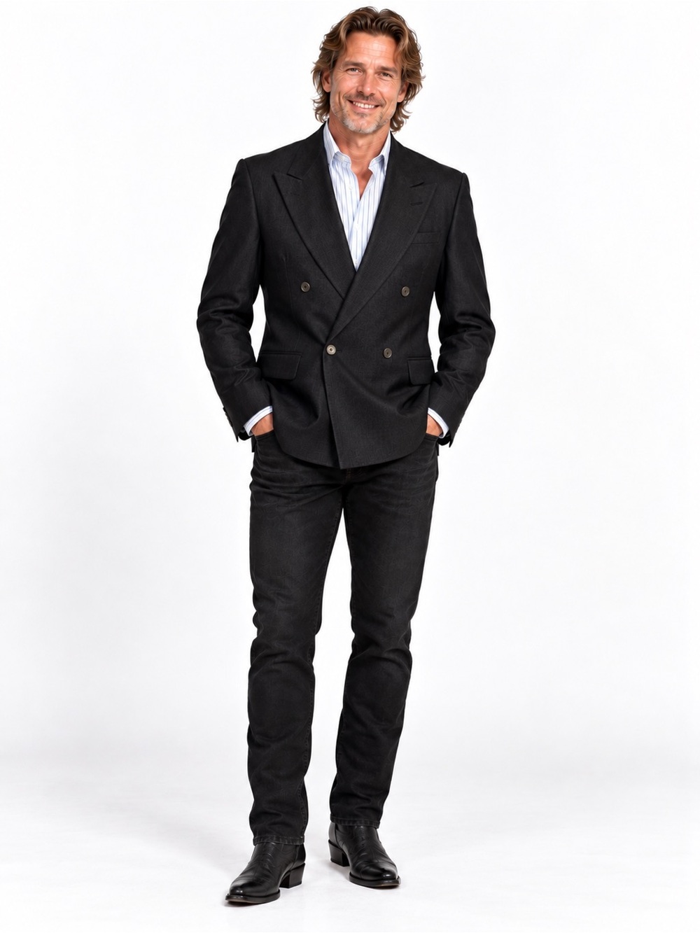 Perry Ellis Portfolio Double Breasted Sport Coat | Dark Charcoal | Made in USA